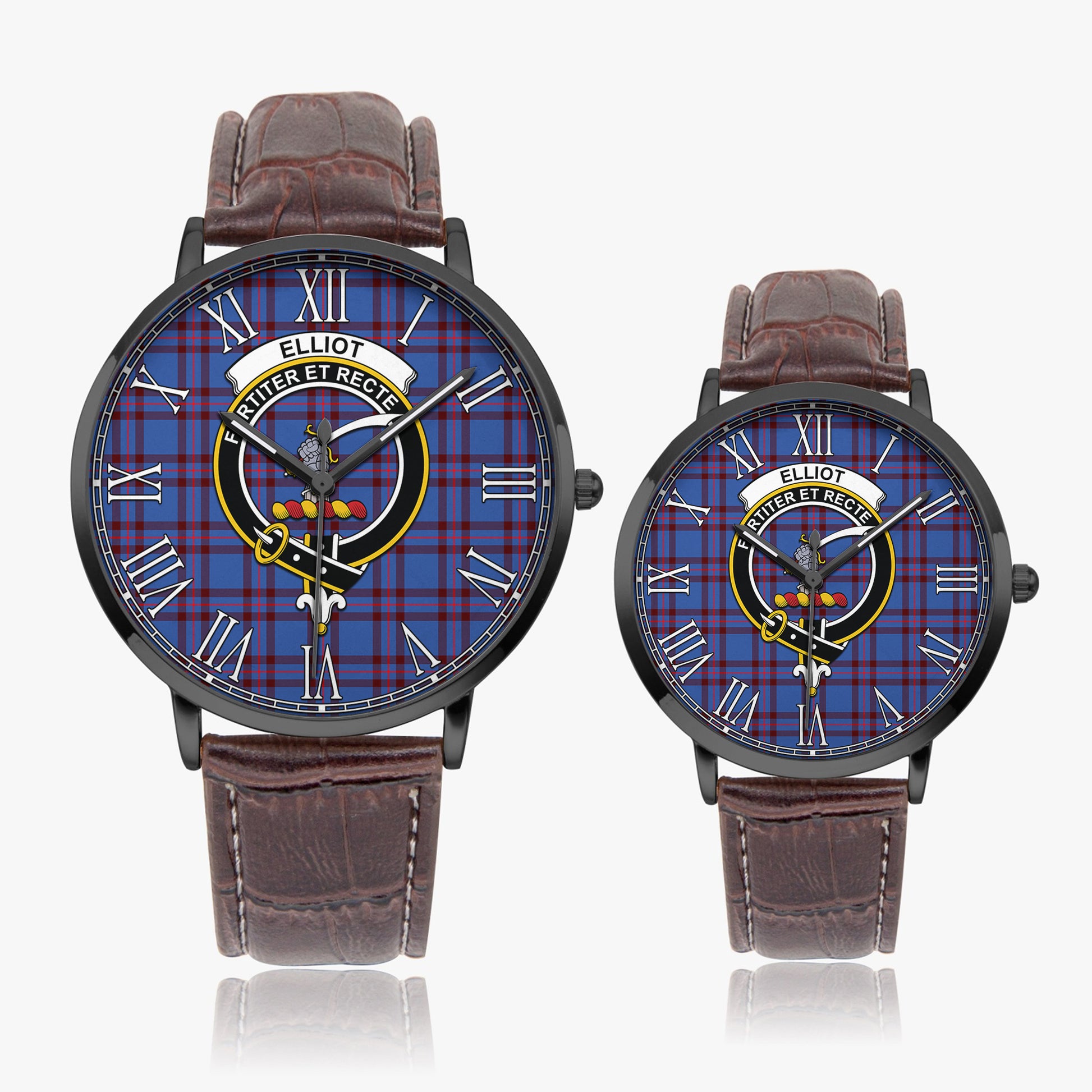 Elliot Modern Tartan Family Crest Leather Strap Quartz Watch - Tartanvibesclothing