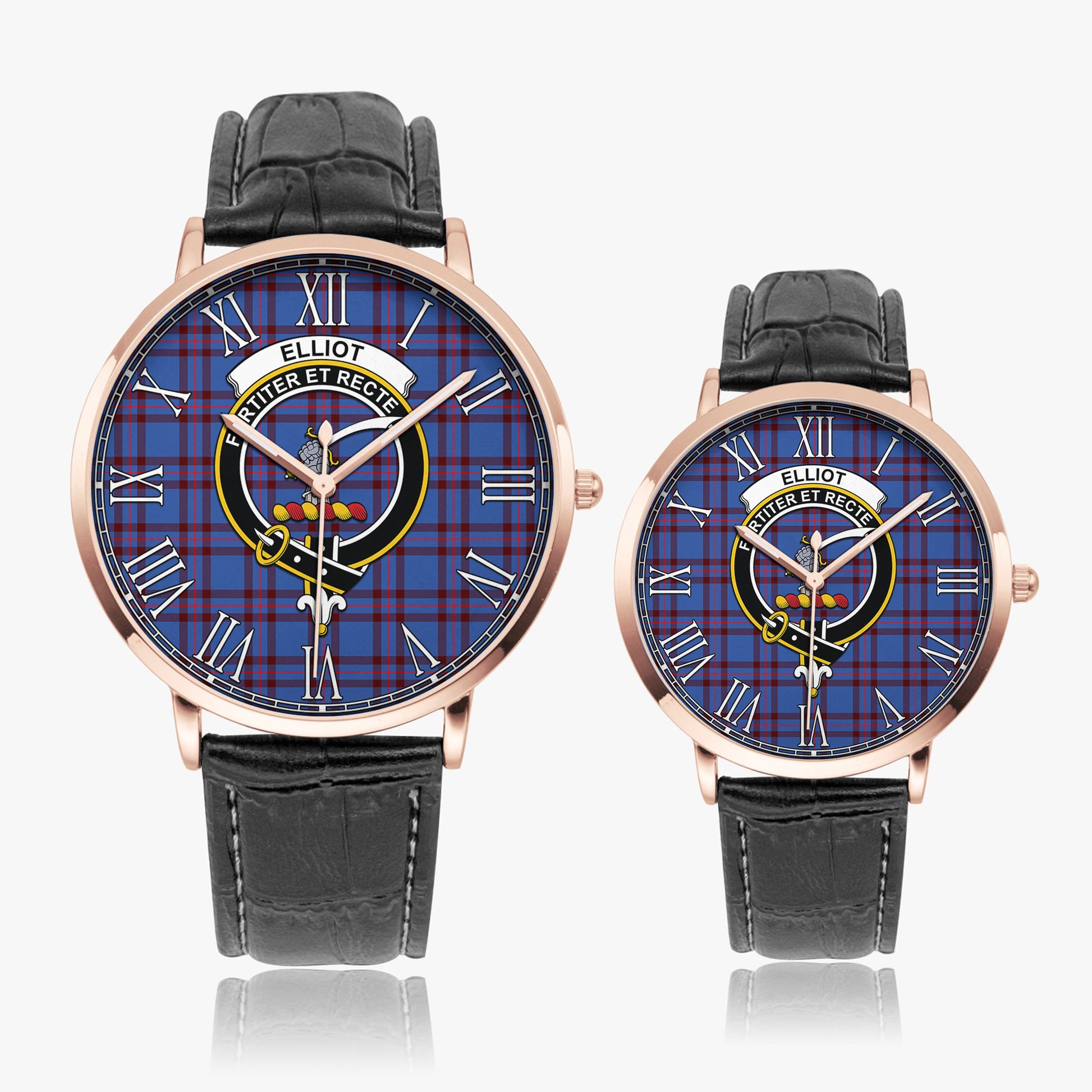 Elliot Modern Tartan Family Crest Leather Strap Quartz Watch - Tartanvibesclothing