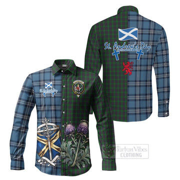 Elphinstone Tartan Long Sleeve Button Shirt Happy St. Andrew's Day Half Tartan Style