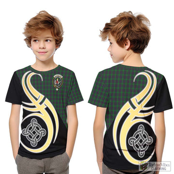 Elphinstone Tartan Kid T-Shirt with Family Crest and Celtic Symbol Style