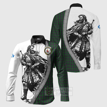 Elphinstone Tartan Clan Crest Long Sleeve Button Shirt with Highlander Warrior Celtic Style