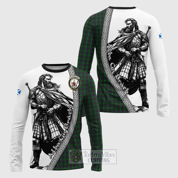 Elphinstone Tartan Clan Crest Long Sleeve T-Shirt with Highlander Warrior Celtic Style Unisex - Tartan Vibes Clothing