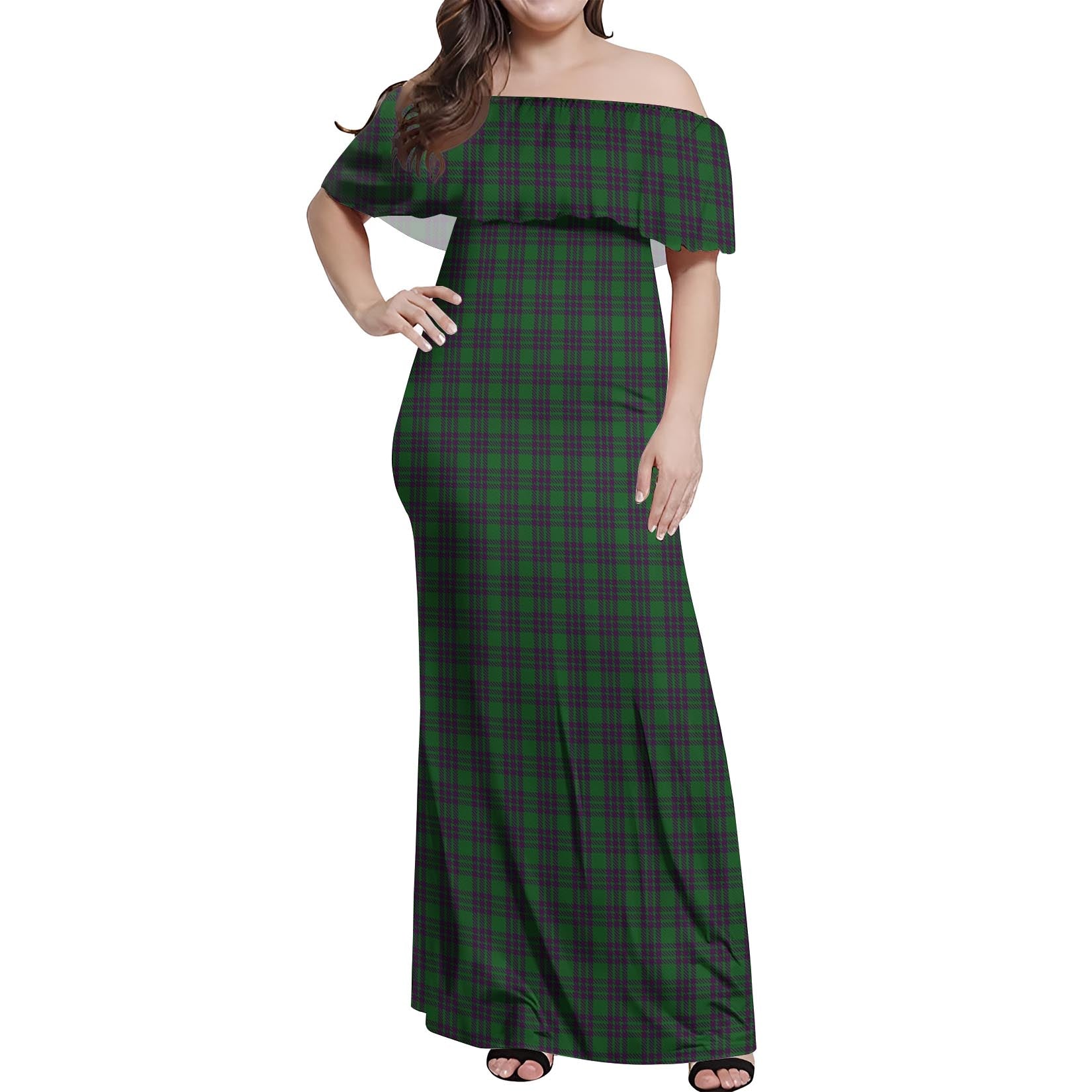 Elphinstone Tartan Off Shoulder Long Dress Women's Dress - Tartanvibesclothing