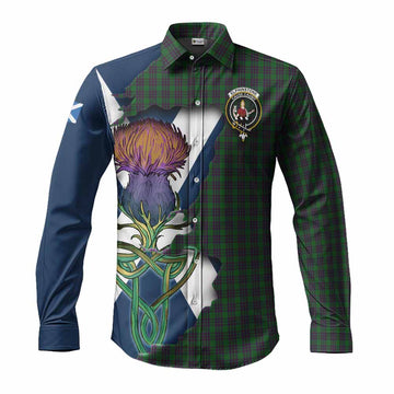 Elphinstone Tartan Family Crest Long Sleeve Button Shirt Scottish Thistle Celtic Inspired Men's Shirt S - Tartan Vibes Clothing