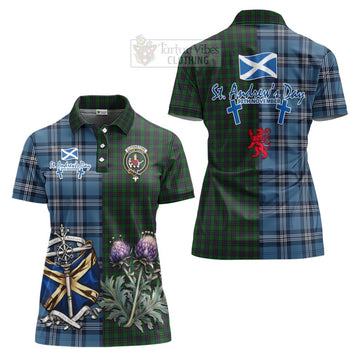 Elphinstone Tartan Women's Polo Shirt Happy St. Andrew's Day Half Tartan Style Women - Tartan Vibes Clothing
