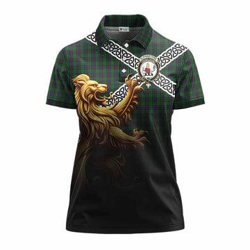 Elphinstone Crest Tartan Women's Polo Shirt with Golden Lion Emblem Celtic Style Women - Tartan Vibes Clothing