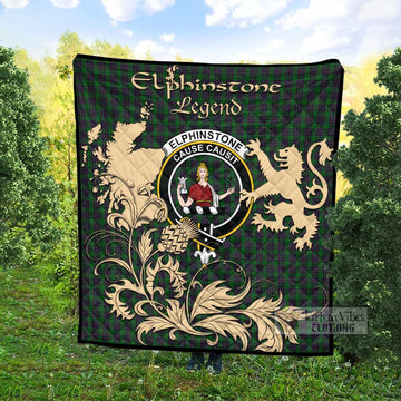 Elphinstone Tartan Quilt with Family Crest and Scottish Symbol Style