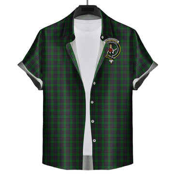 Elphinstone Tartan Short Sleeve Button Down Shirt with Family Crest