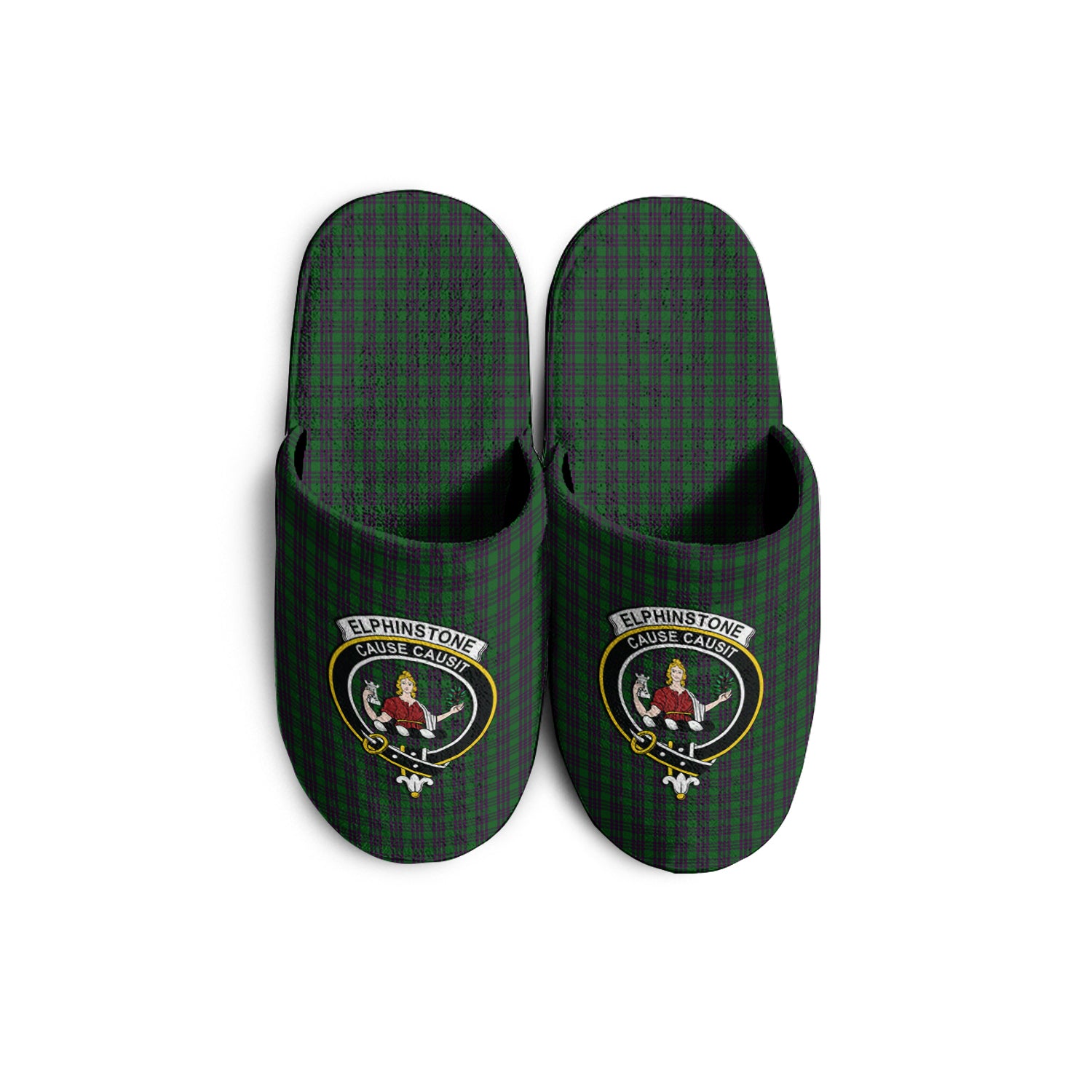 Elphinstone Tartan Home Slippers with Family Crest - Tartanvibesclothing