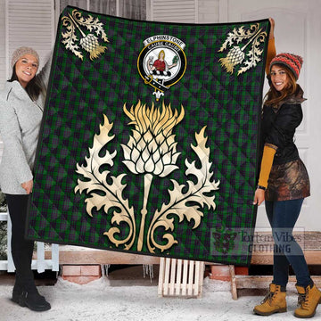 Elphinstone Tartan Quilt with Family Crest and Golden Thistle Style Super King Quilt 91" x 110" - Tartan Vibes Clothing