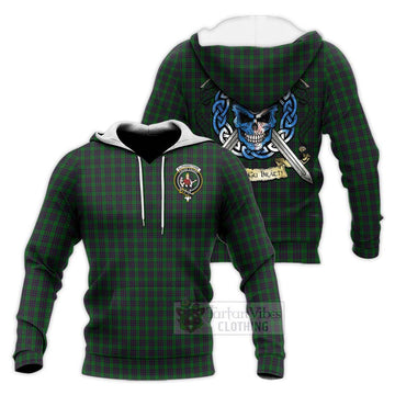 Elphinstone Tartan Knitted Hoodie with Family Crest Celtic Skull Style