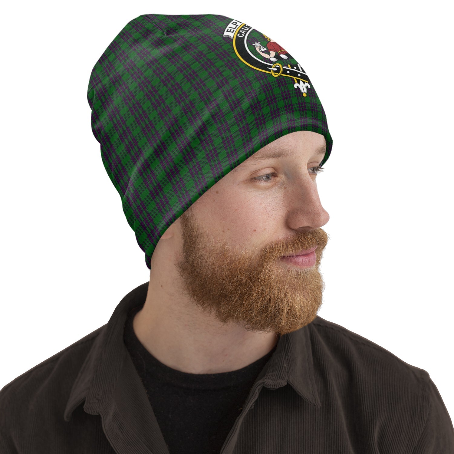 Elphinstone Tartan Beanie Hat with Family Crest - Tartan Vibes Clothing
