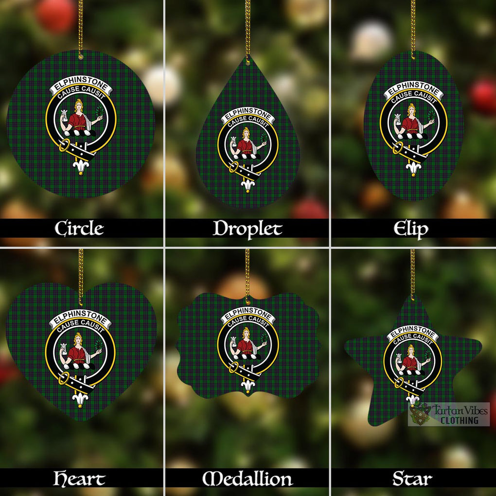 Tartan Vibes Clothing Elphinstone Tartan Christmas Aluminium Ornament with Family Crest