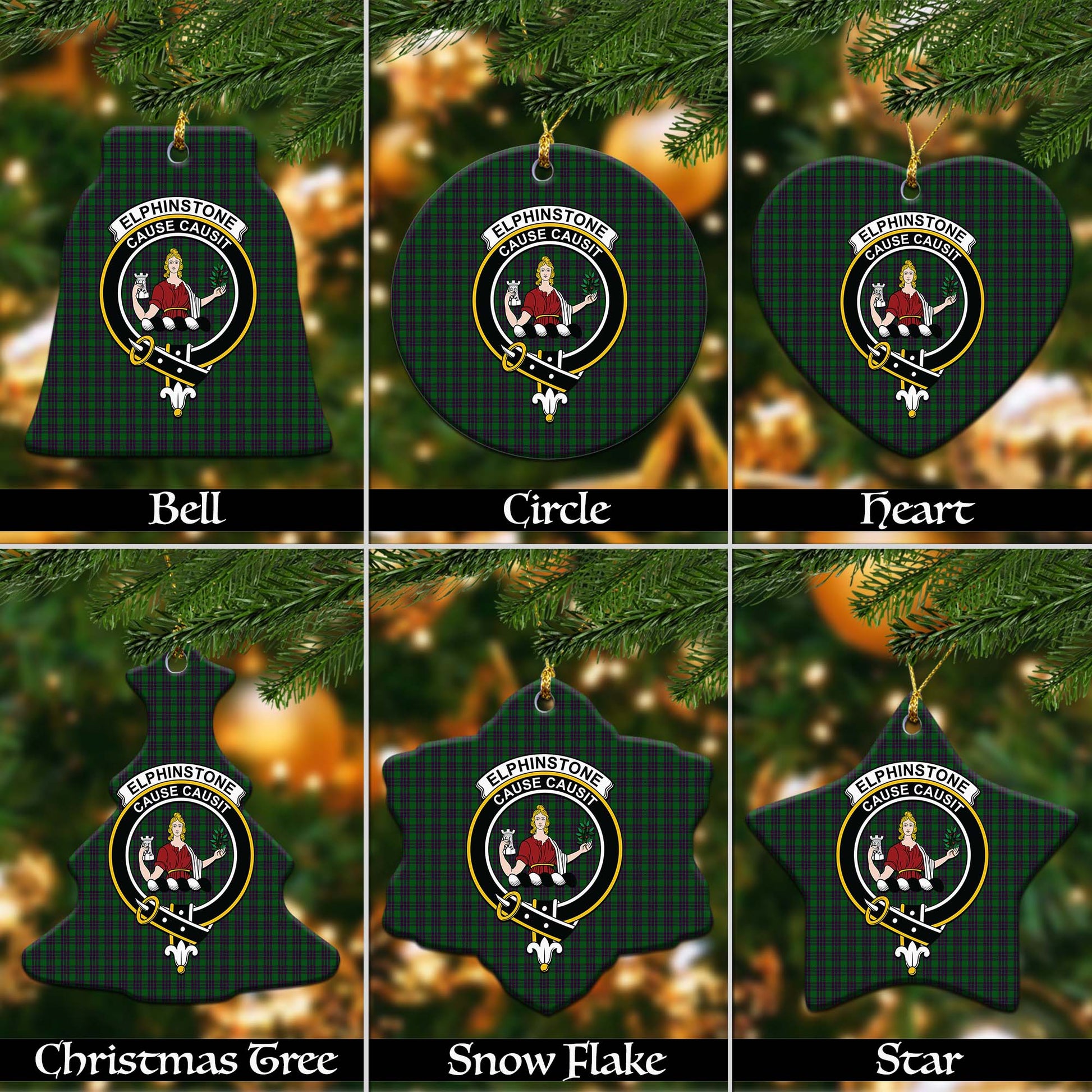 Elphinstone Tartan Christmas Ornaments with Family Crest - Tartanvibesclothing