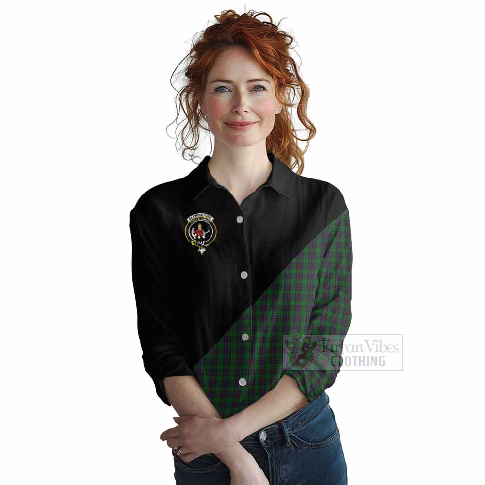 Tartan Vibes Clothing Elphinstone Tartan Women's Casual Shirt with Family Crest and Military Logo Style