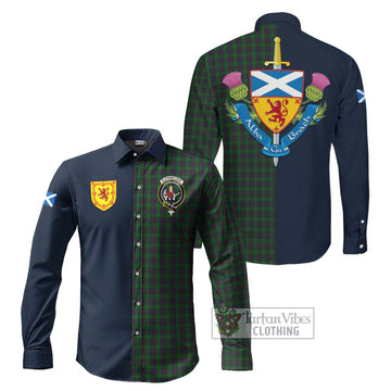 Elphinstone Tartan Long Sleeve Button Shirt Alba with Scottish Lion Royal Arm Half Style