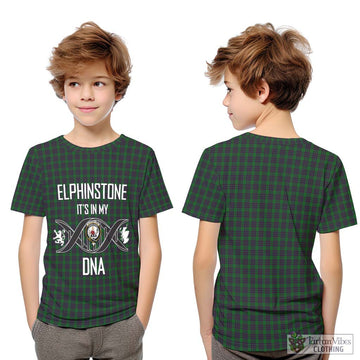 Elphinstone Tartan Kid T-Shirt with Family Crest DNA In Me Style