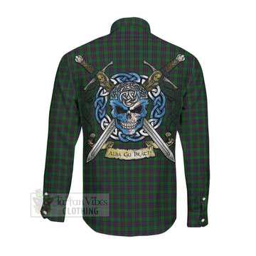 Elphinstone Tartan Long Sleeve Button Shirt with Family Crest Celtic Skull Style