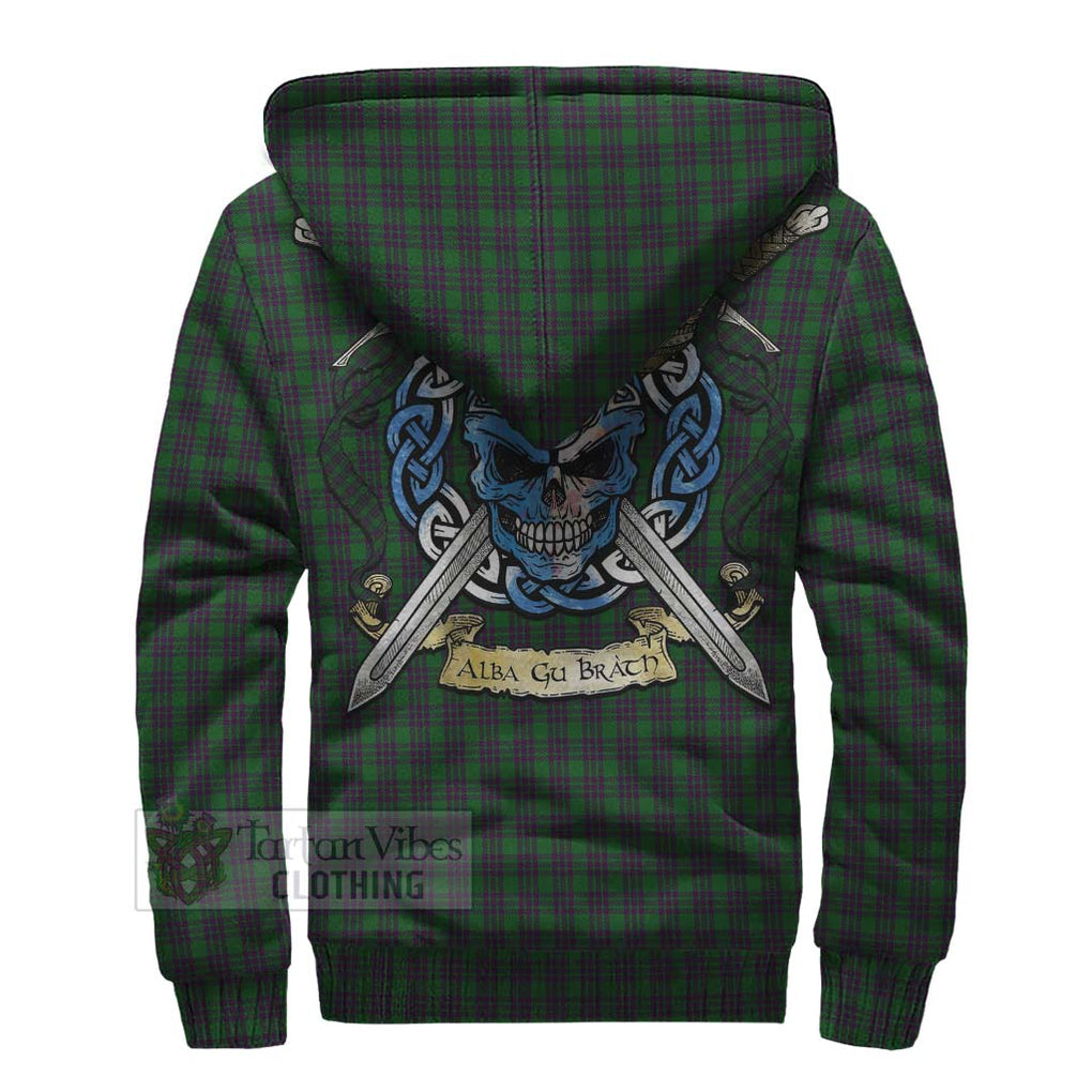 Tartan Vibes Clothing Elphinstone Tartan Sherpa Hoodie with Family Crest Celtic Skull Style