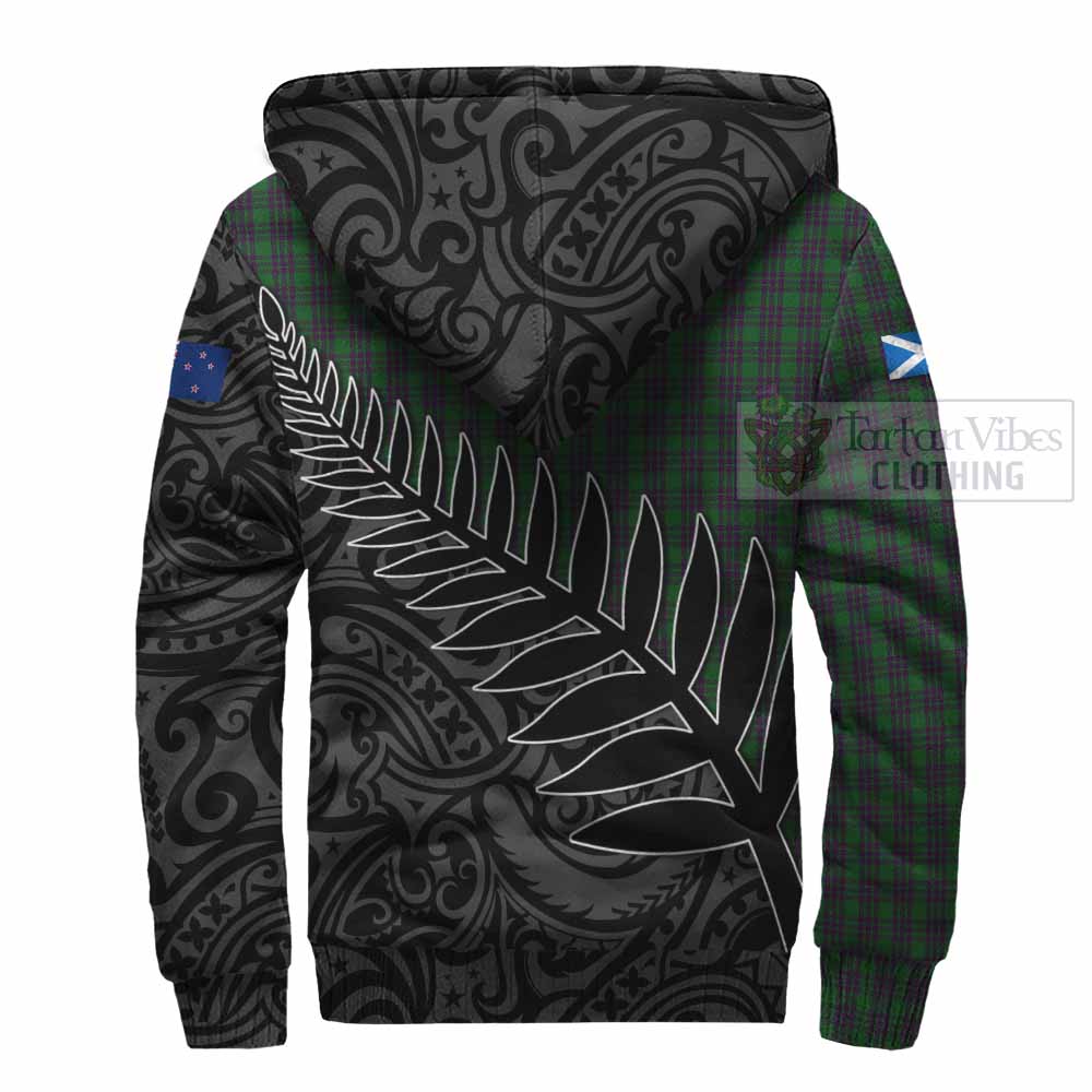 Tartan Vibes Clothing Elphinstone Crest Tartan Sherpa Hoodie with New Zealand Silver Fern Half Style