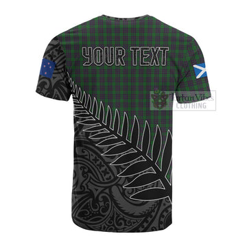 Elphinstone Crest Tartan Cotton T-shirt with New Zealand Silver Fern Half Style - Tartan Vibes Clothing