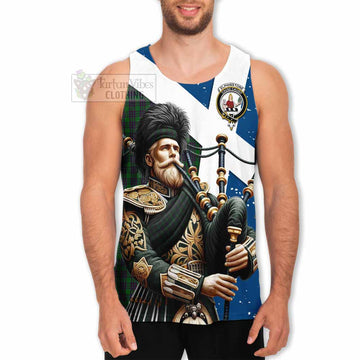 Elphinstone Tartan Men's Tank Top with Family Crest Scottish Bagpiper Vibes - Tartan Vibes Clothing