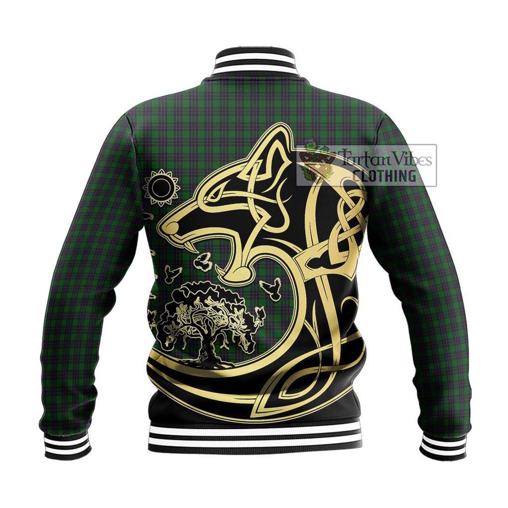 Elphinstone Tartan Baseball Jacket with Family Crest Celtic Wolf Style - Tartan Vibes Clothing