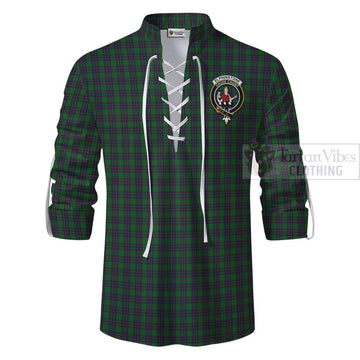 Elphinstone Tartan Ghillie Kilt Shirt with Family Crest and Bearded Skull Holding Bottles of Whiskey - Tartan Vibes Clothing