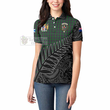 Elphinstone Crest Tartan Women's Polo Shirt with New Zealand Silver Fern Half Style