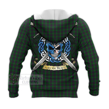 Elphinstone Tartan Knitted Hoodie with Family Crest Celtic Skull Style