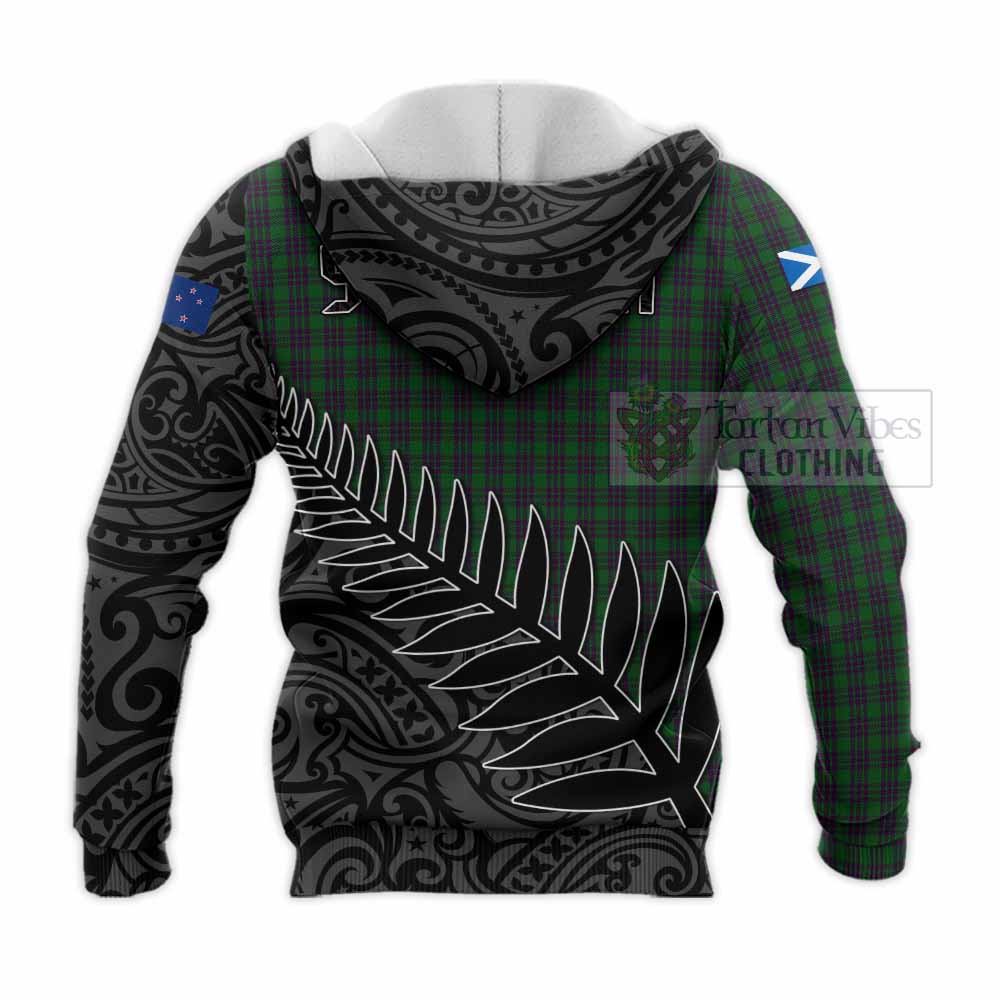 Tartan Vibes Clothing Elphinstone Crest Tartan Knitted Hoodie with New Zealand Silver Fern Half Style