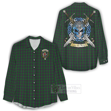 Elphinstone Tartan Women's Casual Shirt with Family Crest Celtic Skull Style