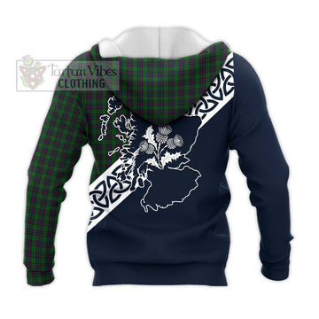 Elphinstone Tartan Knitted Hoodie Featuring Thistle and Scotland Map