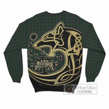 Elphinstone Tartan Sweatshirt with Family Crest Celtic Wolf Style