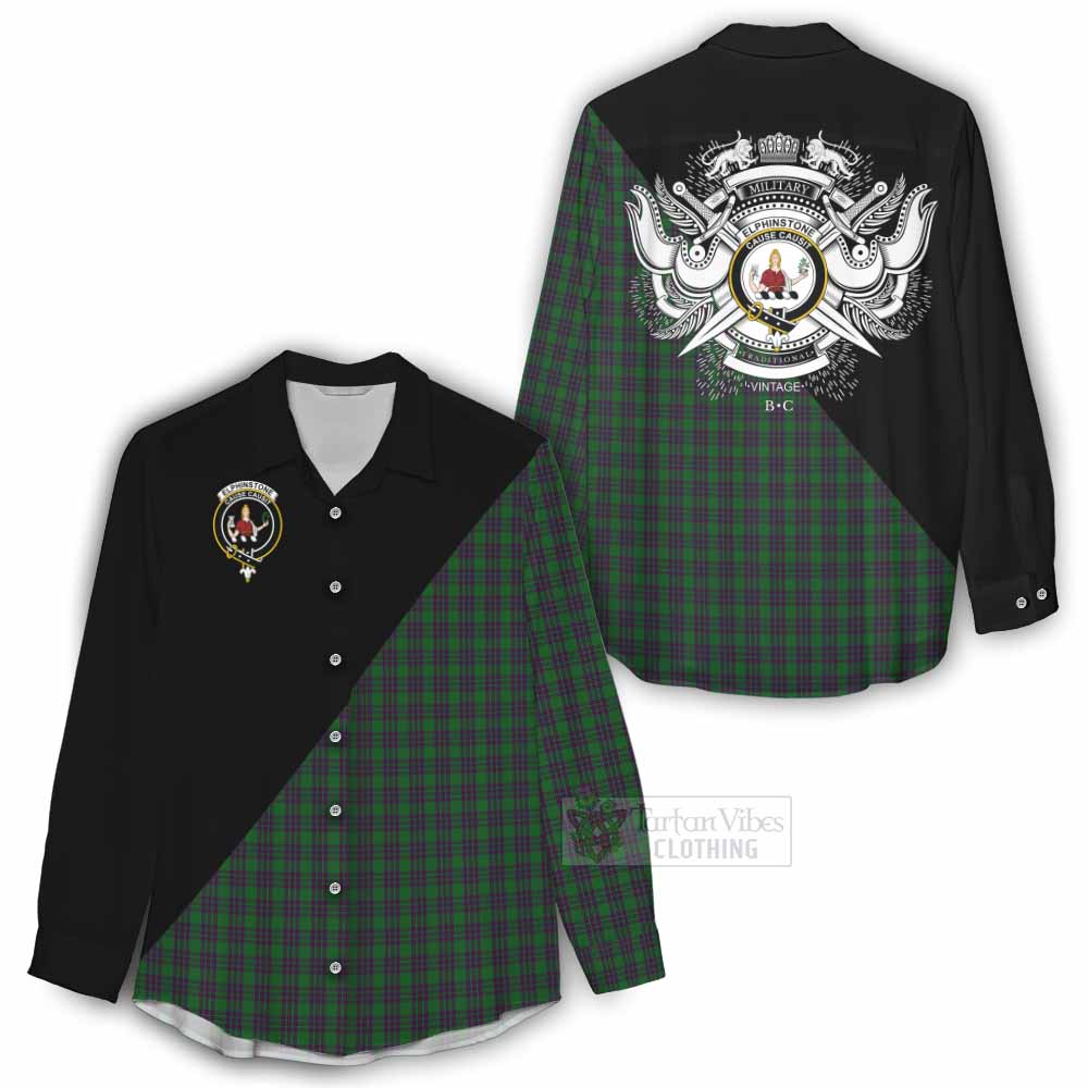 Tartan Vibes Clothing Elphinstone Tartan Women's Casual Shirt with Family Crest and Military Logo Style