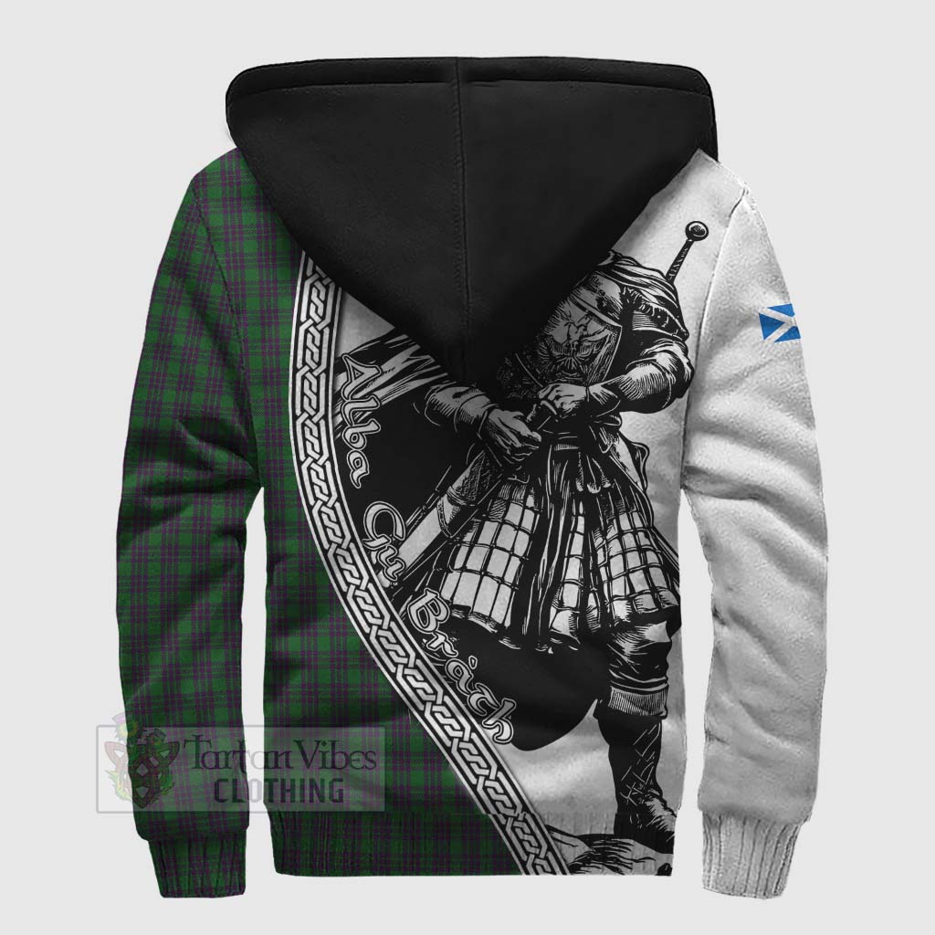 Tartan Vibes Clothing Elphinstone Tartan Clan Crest Sherpa Hoodie with Highlander Warrior Celtic Style