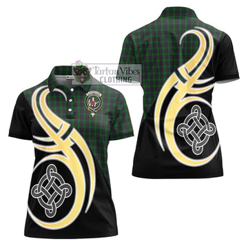 Elphinstone Tartan Women's Polo Shirt with Family Crest and Celtic Symbol Style