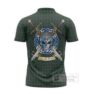 Elphinstone Tartan Zipper Polo Shirt with Family Crest Celtic Skull Style - Tartan Vibes Clothing
