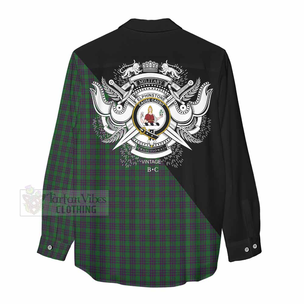 Tartan Vibes Clothing Elphinstone Tartan Women's Casual Shirt with Family Crest and Military Logo Style