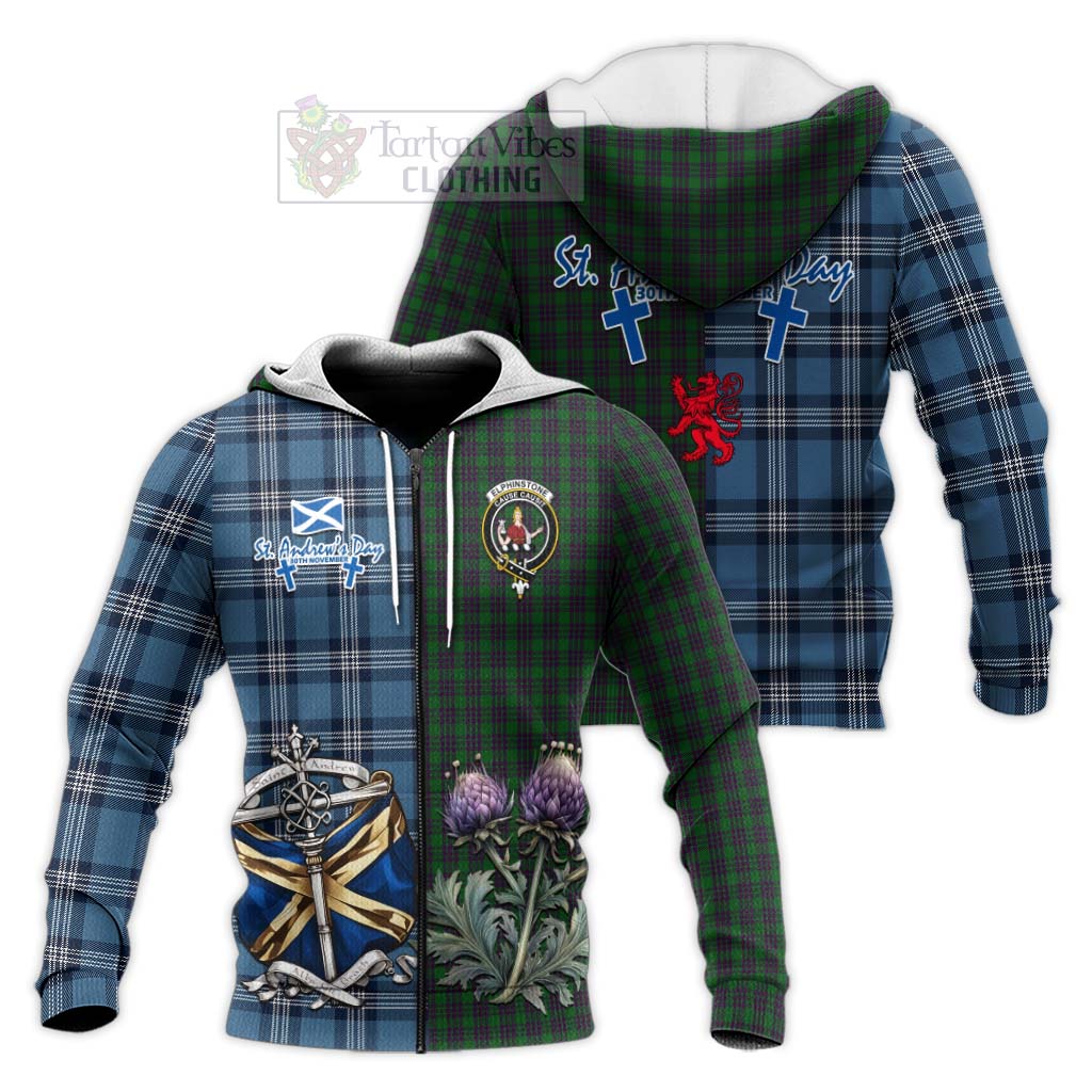 Tartan Vibes Clothing Elphinstone Tartan Knitted Hoodie Happy St. Andrew's Day Half Tartan Style