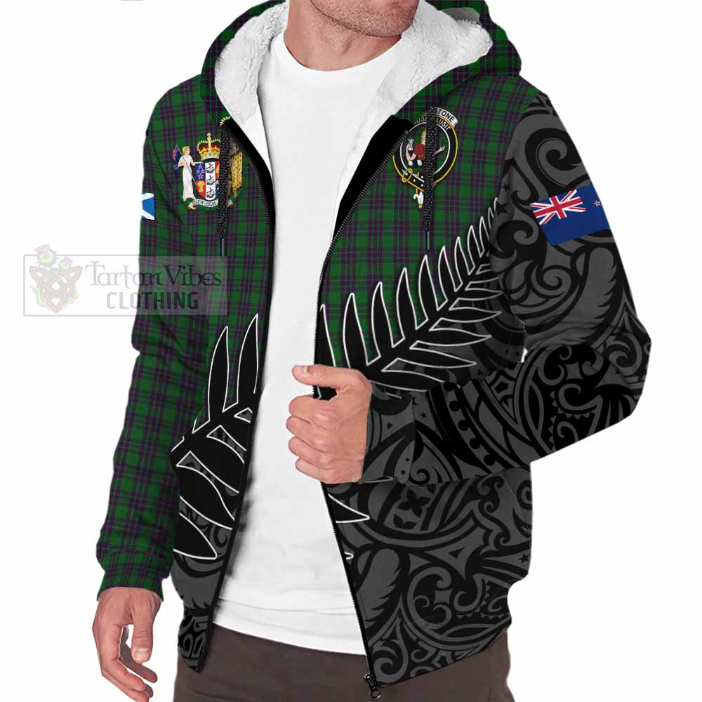 Tartan Vibes Clothing Elphinstone Crest Tartan Sherpa Hoodie with New Zealand Silver Fern Half Style