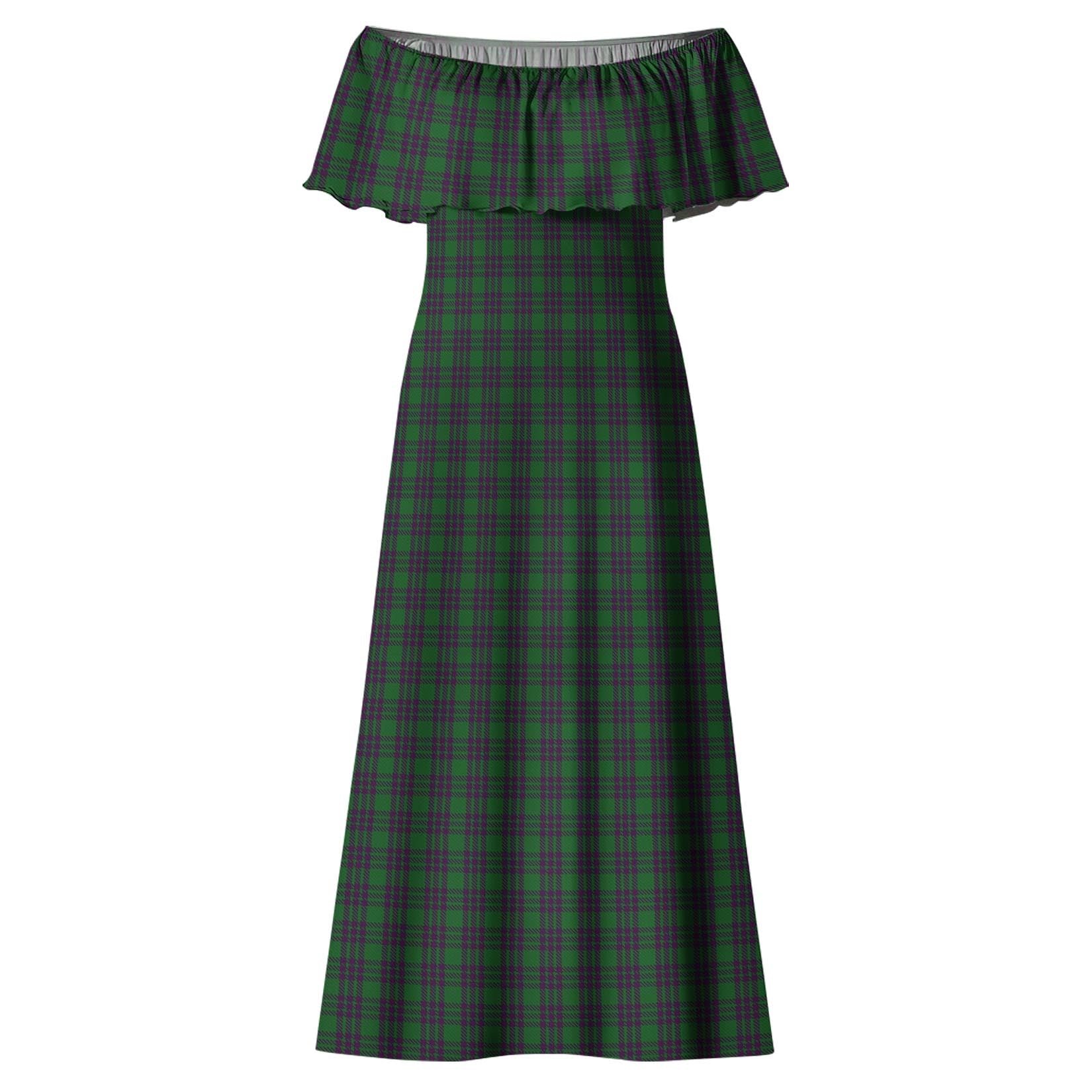 Elphinstone Tartan Off Shoulder Long Dress - Tartanvibesclothing