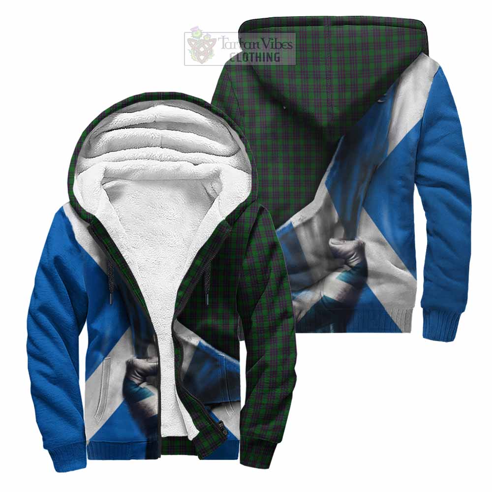 Tartan Vibes Clothing Elphinstone Tartan Sherpa Hoodie with Family Crest Scotland Patriotic Style