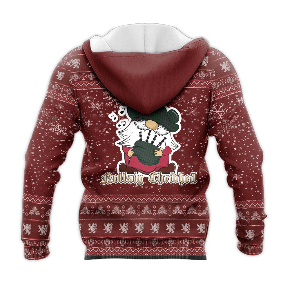 Elphinstone Clan Christmas Knitted Hoodie with Funny Gnome Playing Bagpipes - Tartanvibesclothing