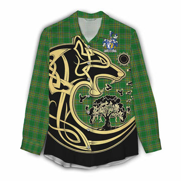 Ennis Irish Tartan Women's Casual Shirt with Coat of Arms Celtic Wolf Style Female - Tartan Vibes Clothing