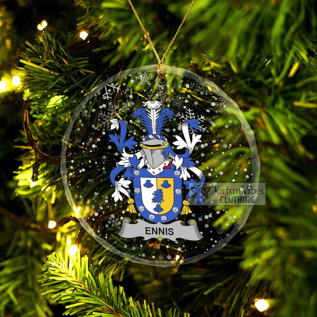 Tartan Vibes Clothing Ennis Irish Clan Christmas Glass Ornament with Coat of Arms