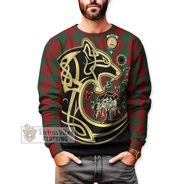 Erskine Tartan Sweatshirt with Family Crest Celtic Wolf Style