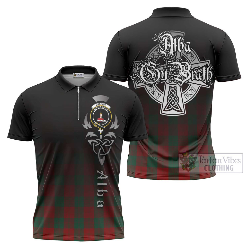 Tartan Vibes Clothing Erskine Tartan Zipper Polo Shirt Featuring Alba Gu Brath Family Crest Celtic Inspired