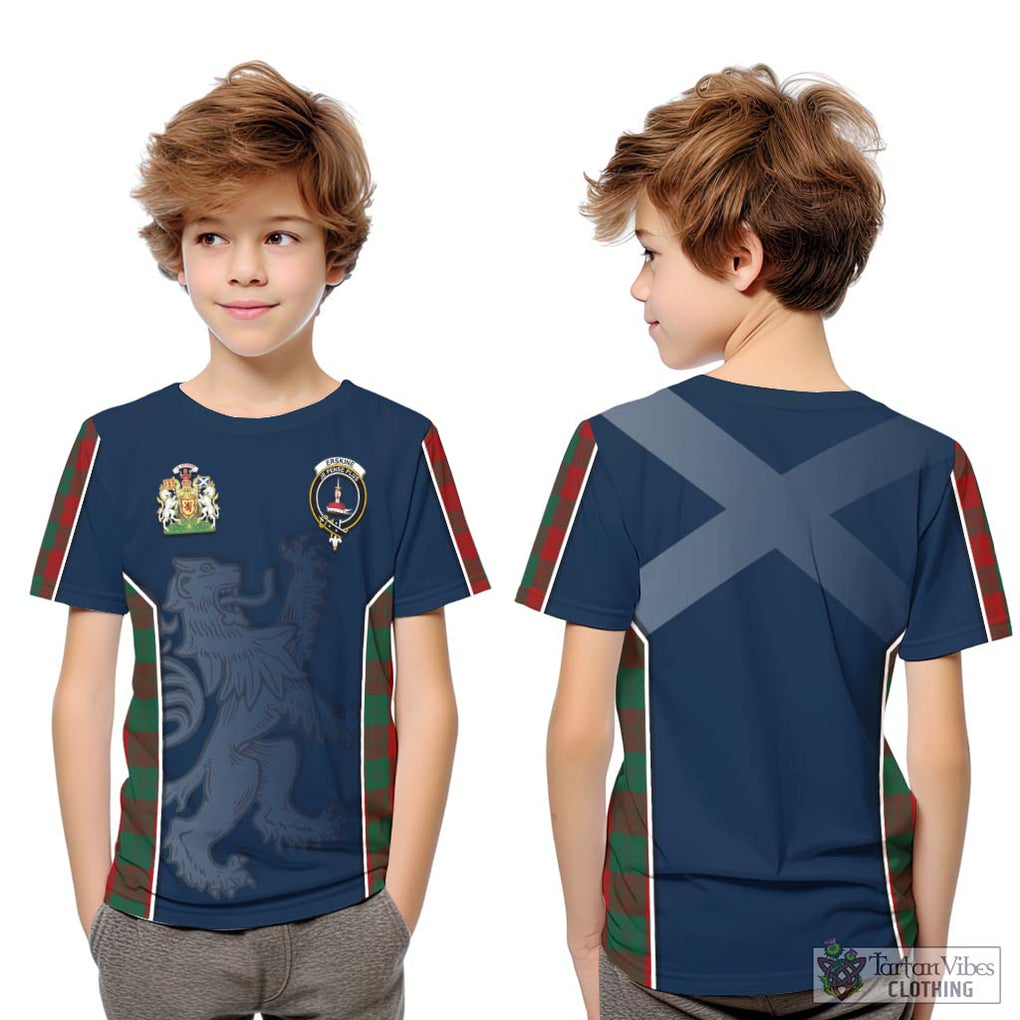 Erskine Tartan Kid T-Shirt with Family Crest and Lion Rampant Vibes Sport Style Youth XL Size14 - Tartan Vibes Clothing