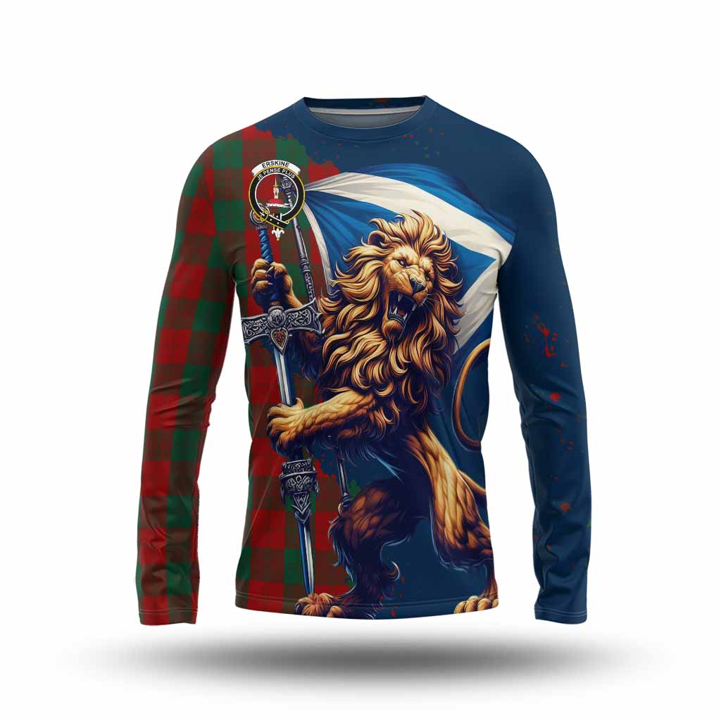 Tartan Vibes Clothing Erskine Tartan Family Crest Long Sleeve T-Shirt with Scottish Majestic Lion